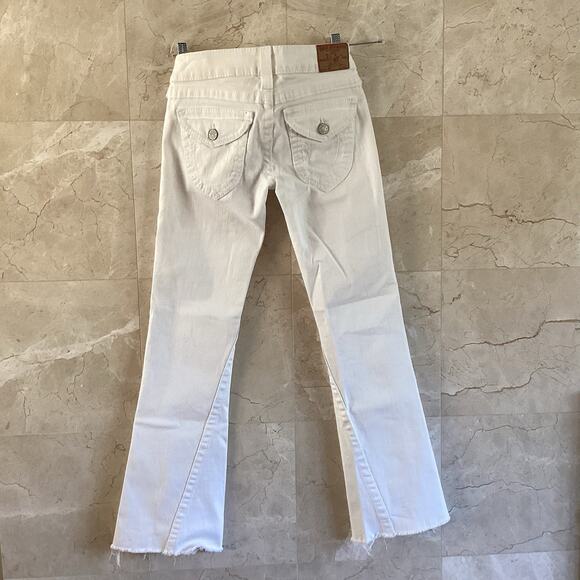 True Religion Joey Jeans 27 White Y2K Flare Low Rise Tonal Stitch Twisted Seams - Picture 7 of 12